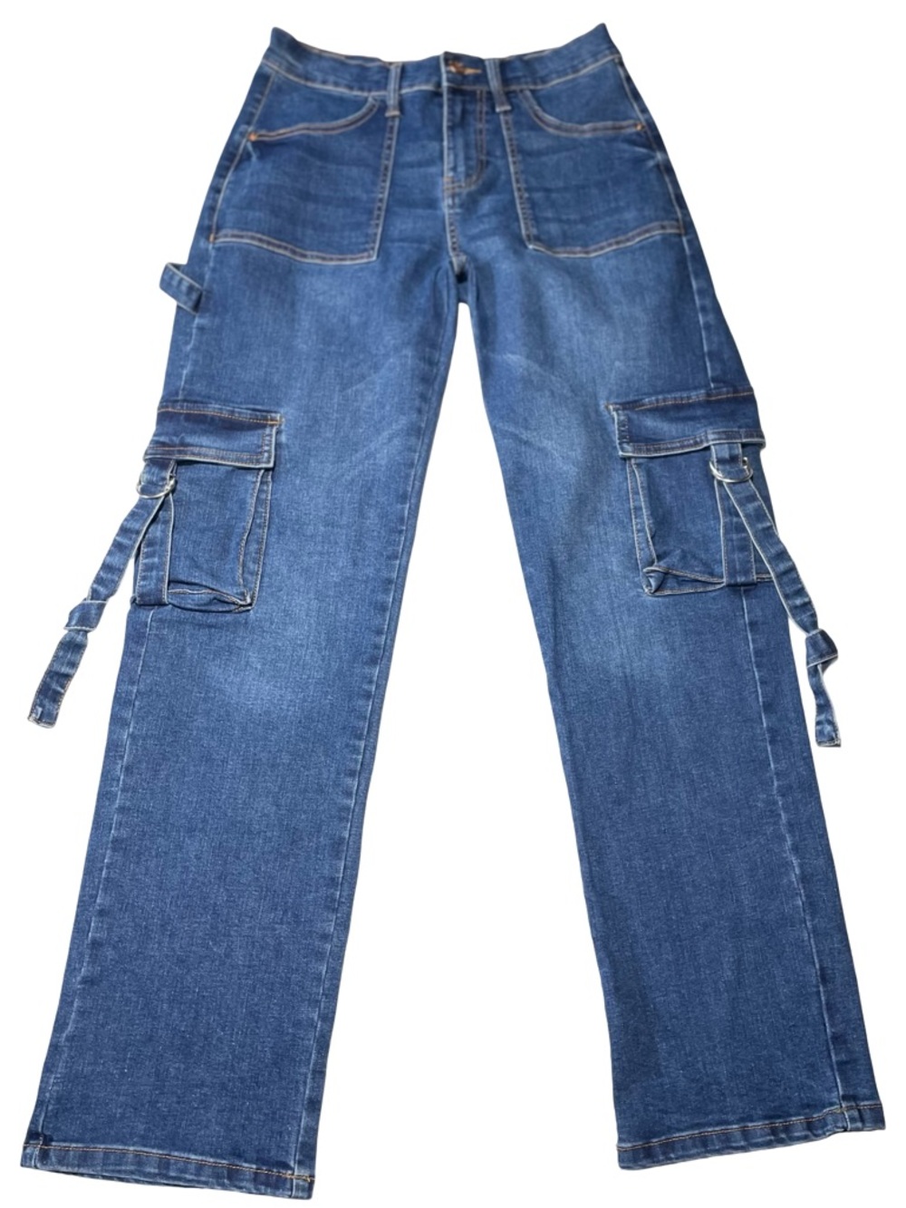 Y2K Gen Glam Cargo Jeans Womens 5/28 Blue Wide Leg Baggy Denim Pants